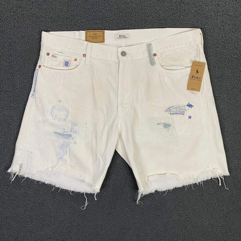 Polo Ralph Lauren Jean Shorts Mens 38 Sullivan Slim Denim Cut Off White 7.5"